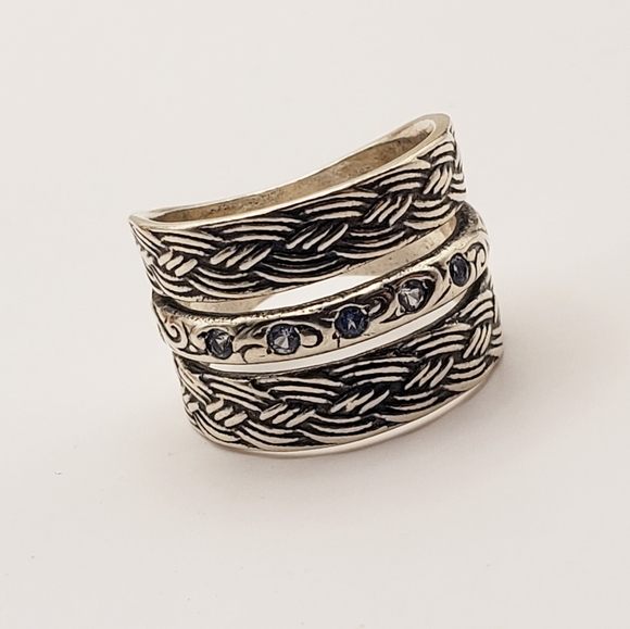 Didae Israel and Artisan 925 Sterling Silver Aqua Accented Wide Band Ring 8.25 - Picture 9 of 14